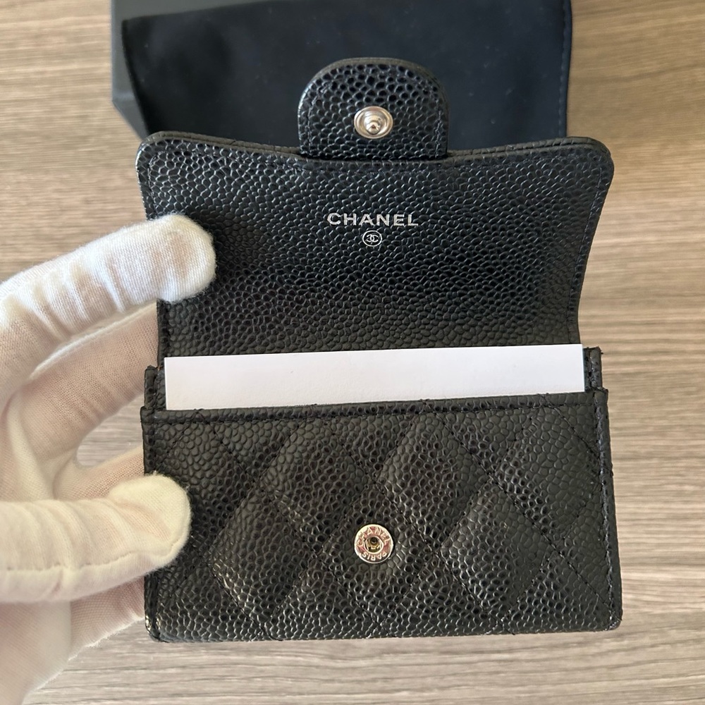 🔥 CHANEL Classic Flap Card Holder Black Caviar Leather Silver Metal‼️SOLD OUT‼️ - Picture 2 of 16